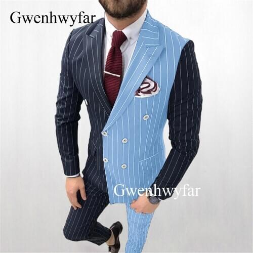 Gwenhwyfar 2020 Wedding Suit Male Slim Fit Suits For Men Best Man (Jacket+Pants) Groom Tuxedos Sky blue Dinner Party Costume