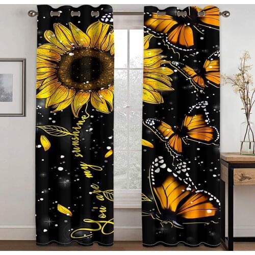 3D Bright Butterfly Sunflower Landscape Pattern Blackout Curtain Set Hook, Suitable for Home Curtains In Living Room and Bedroom