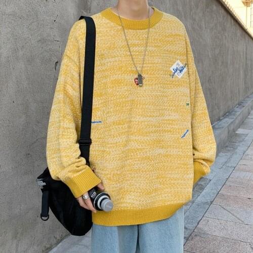 INXYZ Men New Solid Color Sweater Letter Heart Pattern Casual Oversize Fashion Pullovers British Style Unisex Warm Sweater