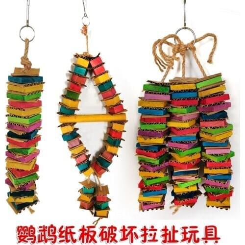 Pet Products Bird Supplies Parrot Toys Colored wood Cardboard Strings hanging Destroying Gnaw Chew toys