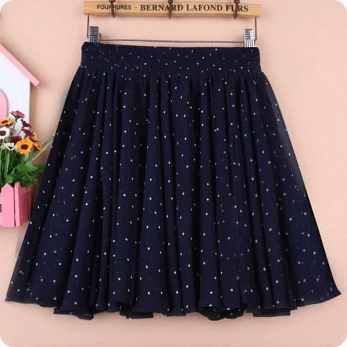 2021 New Summer Round Dot Chiffon A-line Wave Dot Short Skirt Shaggy Skirt Female Student Lady Skirt Navy