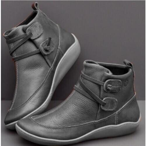 Womens Shoes 2020 Autumn Winter Pu Leather Ankle Boots Soft and Comfortable Flat Loafers Retro Punk Ladies Boots Casual Shoes