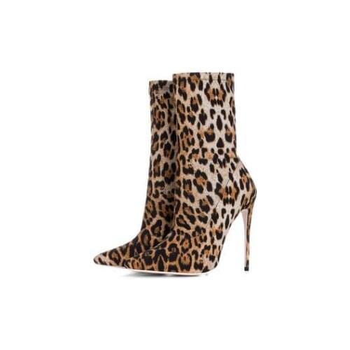 Autumn Winter Women Ankle Boots Leopard Print Thin High Heel Boot Pointed Toe Sexy Club Shoes Female Short Boots