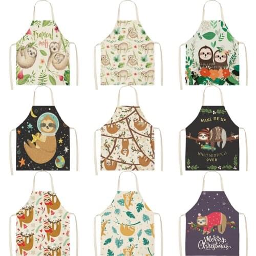 Cute Monkey Printed Women Kitchen Aprons Waterproof Cooking oil-proof Cotton Linen Antifouling Chef Apron Cleaning 68*55cm 0130