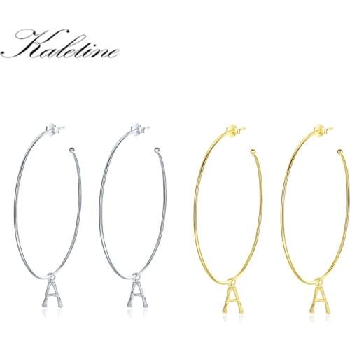 KALETINE Fashion Letter 925 Sterling Silver Earrings For Women Hip Hop Initial Hoop Earrings For Women Trend Jewelry A-Z