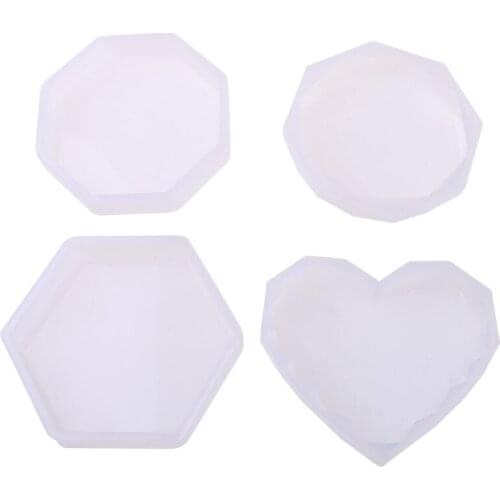 4 Pcs/set DIY Cup Pad Crystal Epoxy Mold Heart Rhombus Shape Coaster Molds High Mirror Handmade Decorations Silicone Mould W0YA