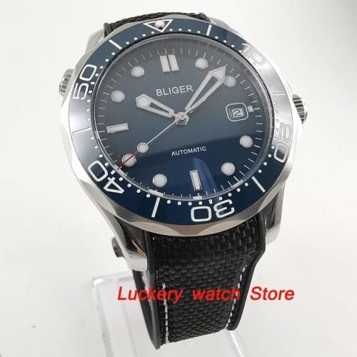 41mm bliger blue dial Luminous saphire glass;blue Ceramic Bezel Automatic movement mens watch-BA106