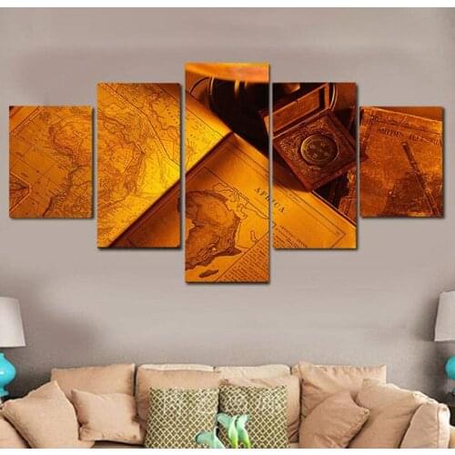 5pcs Modern Canvas Wall Art Paintings Artworks Accessories Paper Books Old Africa Printed Poster Modular Framework