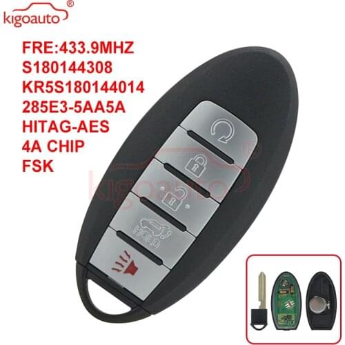 KIGOAUTO 5 button 433.9MHA FSK HITAG-AES 4A CHIIP 285E3-5AA5A for Nissan Murano Pathfinder 2016-2018 S180144308 Smart car key