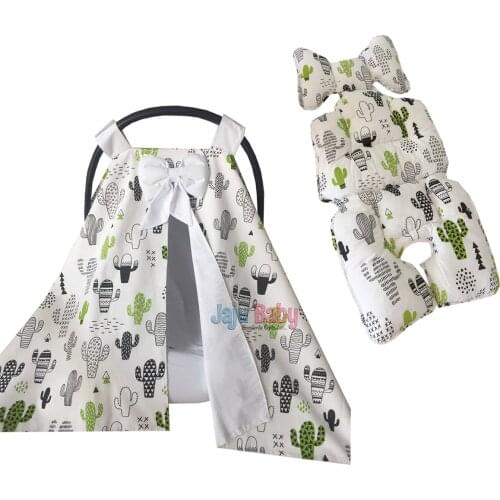 Jaju Baby Handmade, Cactus Patterned Stroller Cover, Bed Sheet and Stroller Cushion Set of 3