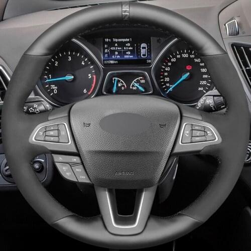 Car Steering Wheel Cover For Ford Focus 3 2014-2018 Kuga Escape C-MAX Ecosport 2015-2019 Black Leather Suede Auto interior
