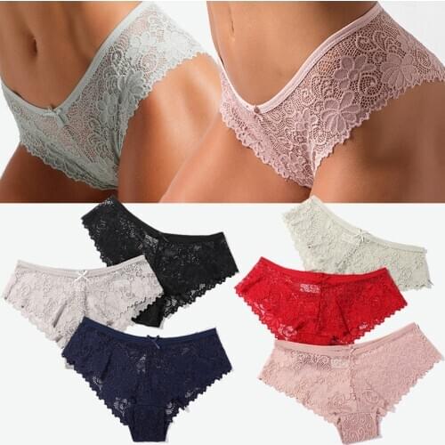 Floral Lace Panties Women Low Rise Sexy Transparent Briefs Ice Silk Seamless Soft Lingerie Cotton Crotch Underpants Underwear