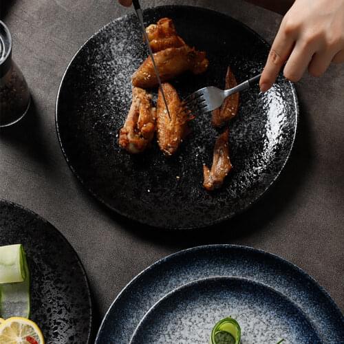 Ceramic Retro Black Plate Japanese Pearl Shell Plate Table Decoration Beef Dish Restaurant Hotel Service Tray