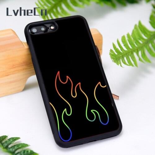 LvheCn Silicone Rubber Phone Case Cover for iPhone 6 6S 7 8 Plus X XS XR 11 12 Mini Pro Max Rainbow Flame