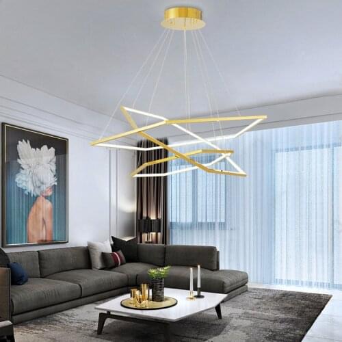 Modern Gold Chandelier Stainless Steel 40 60 80 100CM Hexagon LED Chandelier Lighting for Living Room Restaurant Decoration