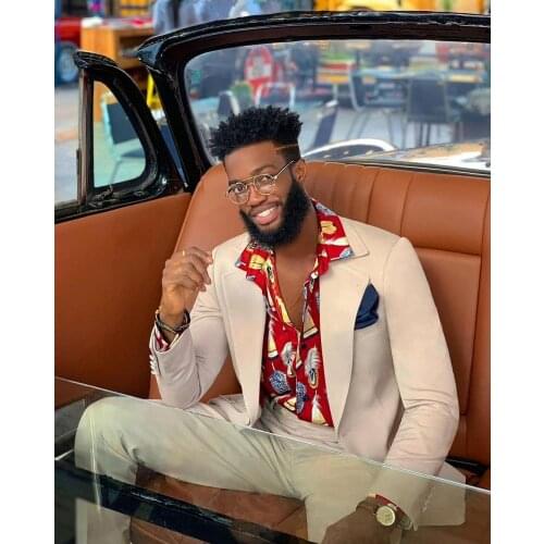 Fashion Creamy White Mens Suits 2 Piece Beach Groomsmen Wedding Tuxedos For Party Men Formal Prom Suit (Jacket+Pants)