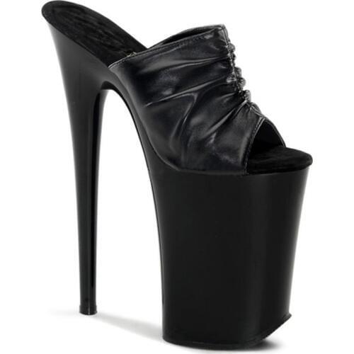 20-23cm Lady Fashion High Heel Shoes Platform Black Pleated Slippers 8-9 Inch Sexy Clubbing Exotic Slippers