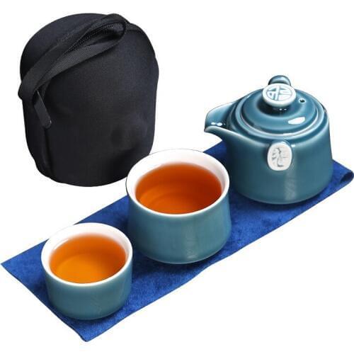 Chinese kung fu Teapot One Pot Two Cups Tea Set Portable Travel Home Office Cups Ceramic Tea Coffee Drinkware Container With Bag