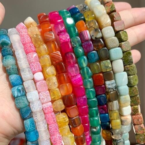 Natural Stone Agates Amazonite Unakite Beads Cube Loose Spacer Square Beads For Jewelry Making DIY Charms Bracelet 6x8mm