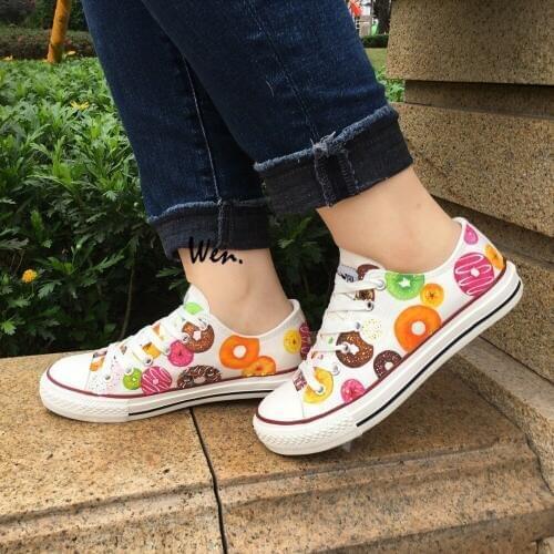 Wen Low Top Sneakers for Women Men Design Custom Colorful Donuts Canvas Shoes Flats Lace Up Personalized Plimsolls Gifts Girls