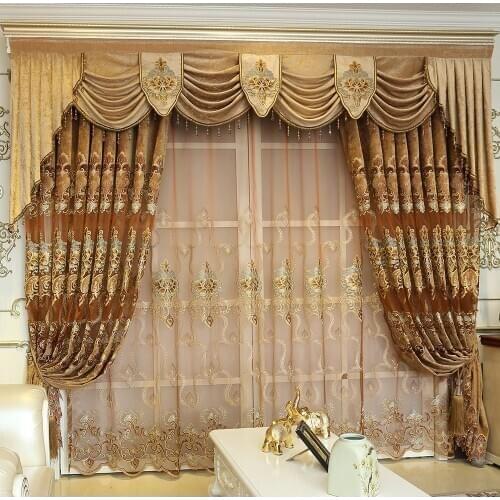 New European Style Curtains for Living Dining Room Bedroom Anti-cashmere Embroidered Curtains Upscale Villa Curtains Custom