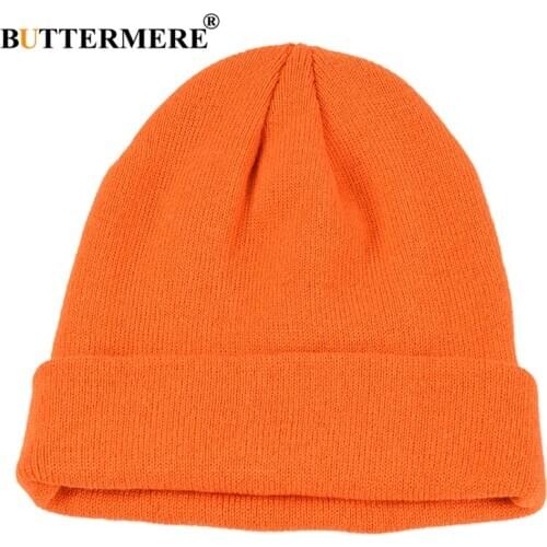BUTTERMERE Skullies Beanies Winter Cap Men Women Korean Fashion Warm Solid Orange Yellow Red Blue Black Casual Knitted Hat