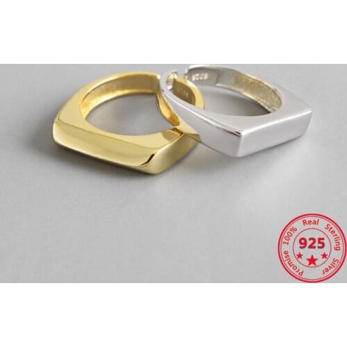 BITWBI 925 Sterling Silver Open Ring INS Minimalist Geometric Rectangular Smooth Face Ring 2019 Punk Fashion Jewelry Accessory