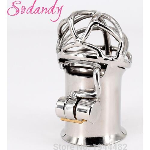 SODANDY Stainless Steel PA Penis Puncture Chastity Device Male Cock Cage Penis Bondage Foreskin Piercing Locking Chastity Belt