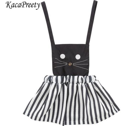 Girls dress summer cartoon cat embroidery suspender dress toddler kids dresses for girls clothing 2-6Yrs
