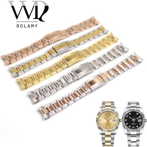 Rolamy 20 21mm 316L Stainless Steel Solid Curved End Screw Links Replacement Watch Band Watchband Strap Bracelet For Rolex