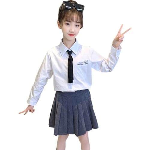 Girls School Clothes White Blouse + Skirt Girls Outfits Spring Autumn Girl Outfit Casual Style Childrens Costume 6 8 10 12 14