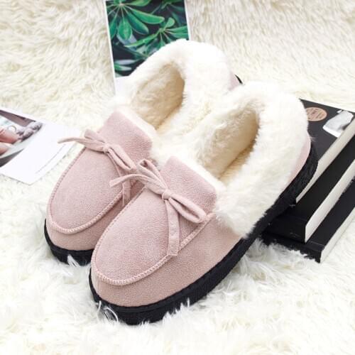 Slippers Women Winter Shoes Bowtie Plush Warm Inside Casual Loafers Ladies Indoor Home Slippers Pantuflas Ladies Slip On Shoes