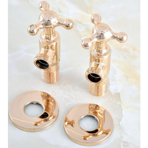 2Pcs New Gold Color Brass Single Handle Bathroom Angle Stop Valve 1/2" Male x 1/2" Male Thread Bathroom Accessory mav015
