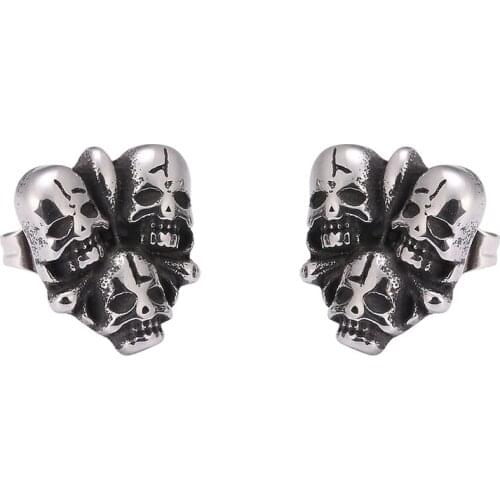 Unique Punk Rock Three Skulls Men Earrings For Women Stainless Steel Small Stud Earings Unisex Jewelry Gifts PD0679