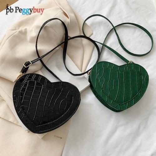 Vintage Women PU Leather Alligator Pattern Pure Color Love Heart Shape Shoulder Crossbody Bag Casual Ladies Small Handbags