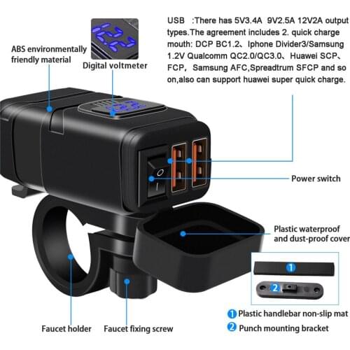 1PC Motorcycle Charger SAE to USB Car Charger Adapter with Voltmeter Dual USB Super Fast Charger Auto Splitter Fast Charging
