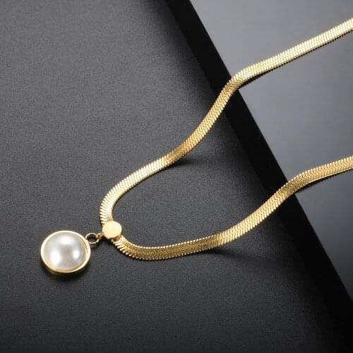 Womens Neck Chain INS Wind Korean Wave Choker 14K Gold Knife Brand Pearl Jewelry Vacuum Electroplating Round Brand Necklace