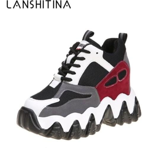 New 2020 Spring Women High Platform Casual Shoes Leather Breathable Wedge Heels Shoes 10CM Winter Warm Thick Sole Sneakers Woman