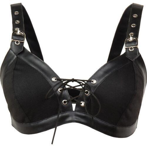 Steampunk Corset Bra Women Punk Accessories Sexy Ladies Lingerie Gothic Bustier Top Femme Black Cotton And Faux Leather Bralette