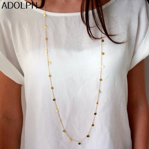 Adolph 120cm Long Chains Sequin Circle Coin Pendant Necklace Women Girl Gold Charm Necklace Jewelry Beach Outfits Collares New