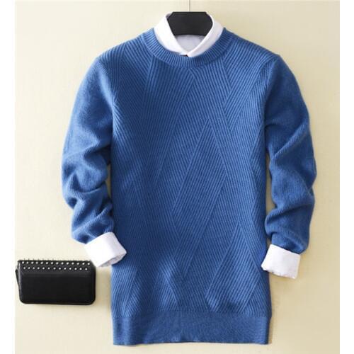 100%cashmere Oneck knit men casual loose thick pullover sweater solid color S-3XL