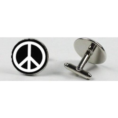 2018 new mens white black cuff cufflinks peace logo shirt cuffs cufflinks gift printing photo glass accessories