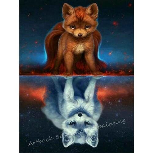 5d diy diamond painting fox reflection pattern full square round drill art diamond embroidery 3d mosaic home decoration