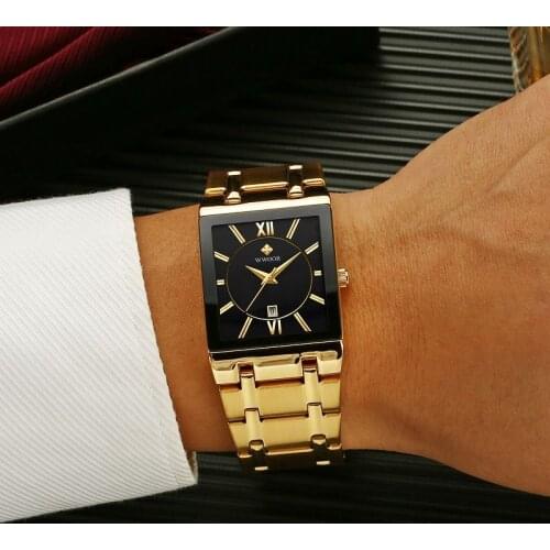 Fashion Stainless Steel Watches Men 2021 WWOOR Square Waterproof Quartz Watch Men Top Brand Luxury Gold Black Wristwatch For Man