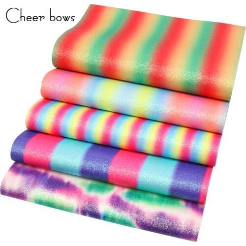 Cheerbows 5pcs/set Gradual Glitter Leather Faux Leather Sheet For DIY Hairbow Phone Case Materials Handmade Craft Accessories