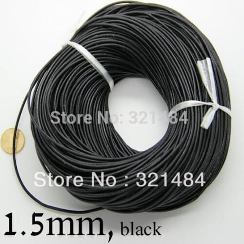 Black colored 100m guniune real round leather cord 1.5mm leather strings ropes for jewelry making