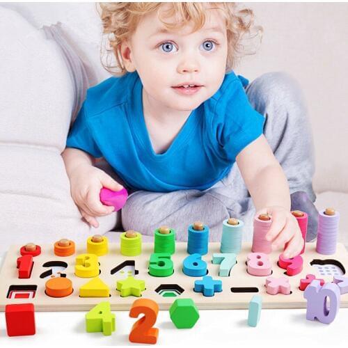 Children Wooden Montessori Materials Learning To Count Numbers Matching Digital Shape Match Early Education Teaching Math Toys