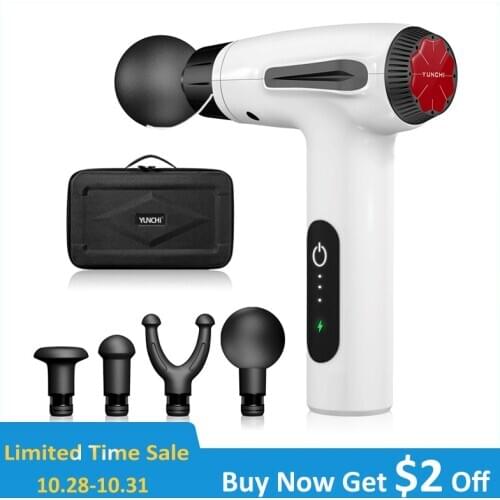 YUNCHI Electric Massage Gun Exercising Muscle Relexaction Massager Body Slimming Shaping Tool Low Noise Hour Massaging Heads
