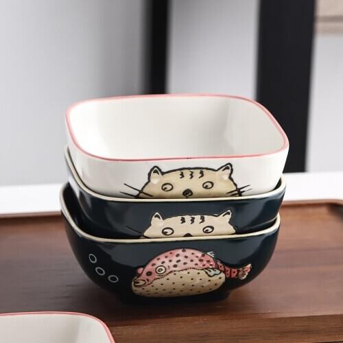 Ceramic dessert birds nest bowl breakfast cereal yogurt square bowl Japanese handmade cute cartoon rice salad tableware set