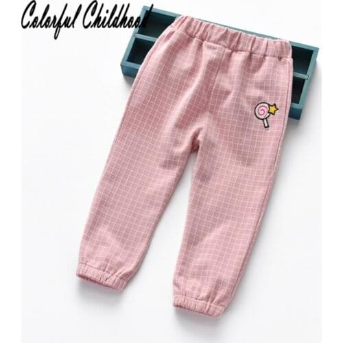 New version Candy pattern above fashion plaid long pants little bebe vestido casual trousers kid clothing for girls 1-5years